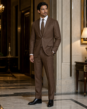 Brown Linen Outdoor Wedding Suit — Custom Made to Measure — 2