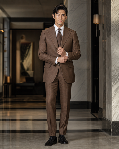 Brown Linen Summer Suit - Custom Made to Measure front view