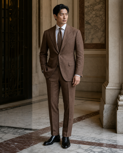 Brown Linen Summer Suit - Custom Made to Measure side back view