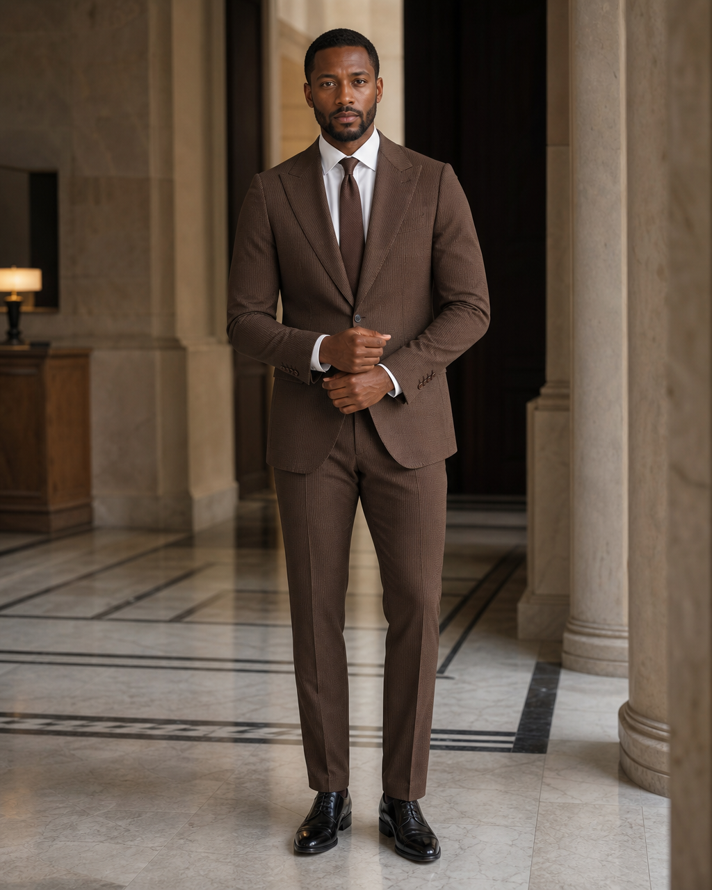 Brown Seersucker Beach Wedding Suit - Custom Made to Measure front view