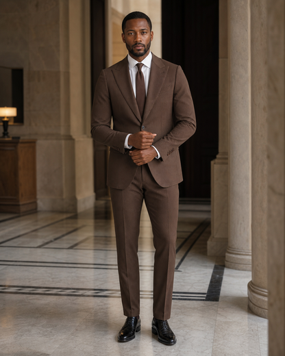 Brown Seersucker Beach Wedding Suit - Custom Made to Measure front view