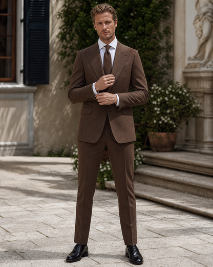 Brown Seersucker Outdoor Wedding Suit — Custom Made to Measure front view