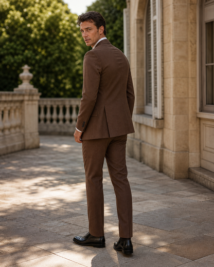 Brown Seersucker Outdoor Wedding Suit — Custom Made to Measure side back view