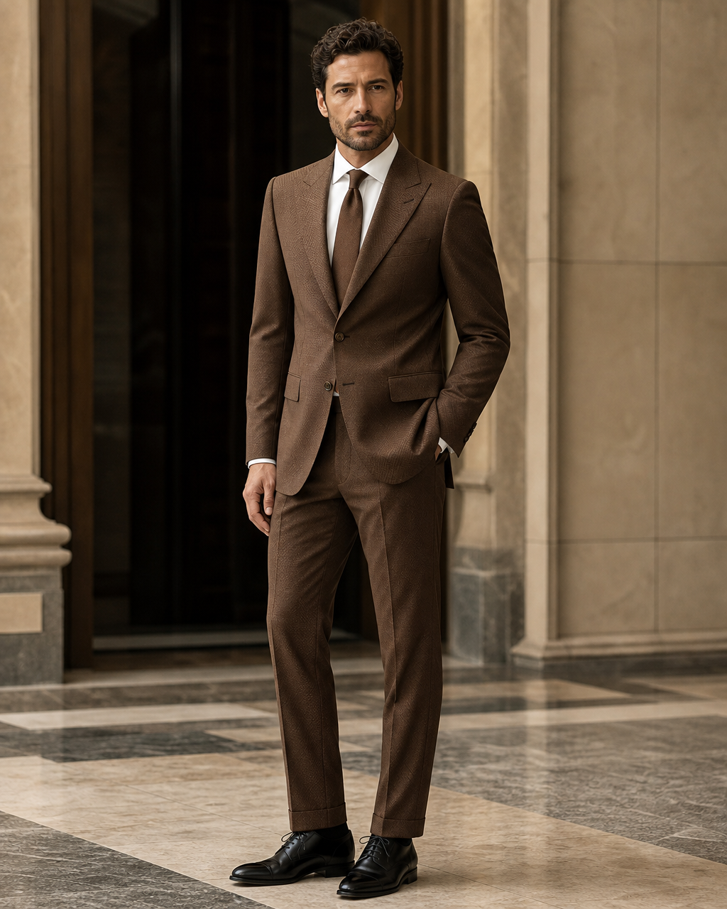 Brown Seersucker Summer Suit - Custom Made to Measure side back view
