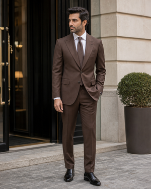Brown Silk Blend Peak Lapel Suit — Custom Made to Measure — 3