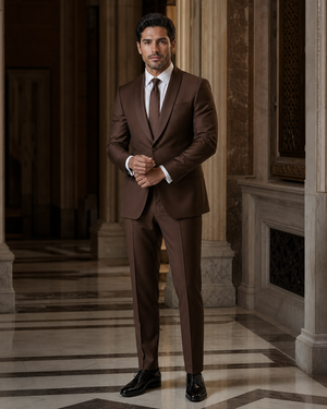 Brown Silk Blend Shawl Lapel Suit — Custom Made to Measure — 1