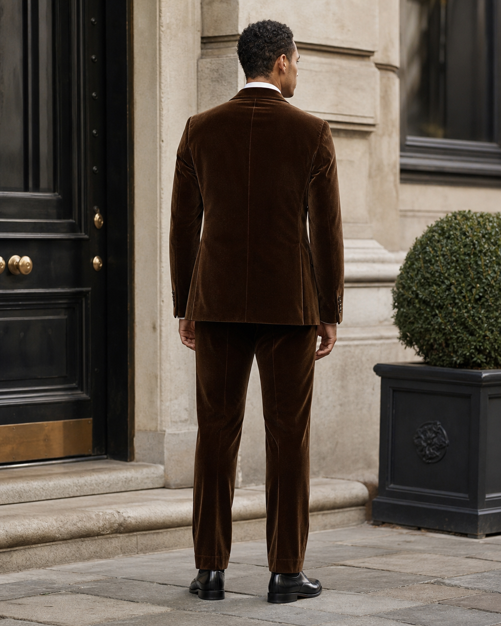 Brown Velvet Shawl Lapel Suit - Custom Made to Measure back view