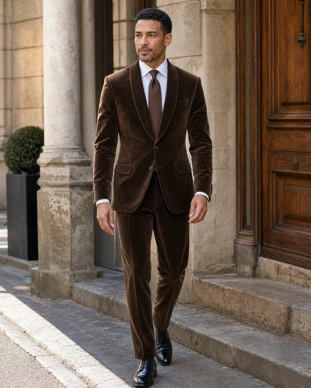 Brown Velvet Shawl Lapel Suit - Custom Made to Measure front view
