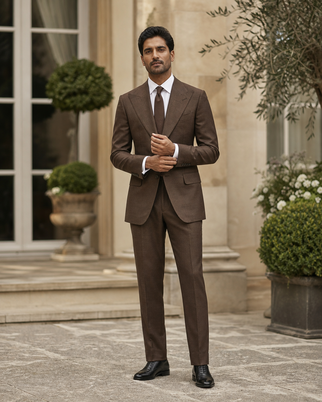 Brown Wool Outdoor Wedding Suit — Custom Made to Measure front view