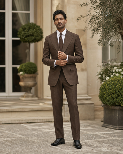 Brown Wool Outdoor Wedding Suit — Custom Made to Measure front view