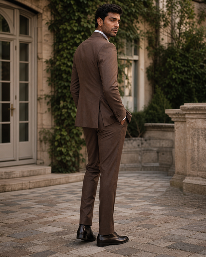 Brown Wool Outdoor Wedding Suit — Custom Made to Measure side back view