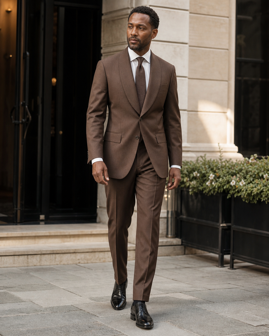 Brown Wool Shawl Lapel Suit — Custom Made to Measure