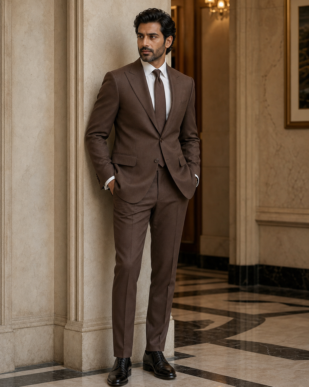 Brown Wool Winter Suit - Custom Made to Measure side back view