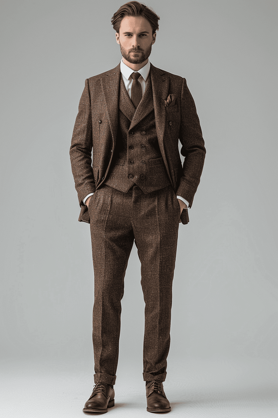 Brown Silk Blend Cocktail Party Suit — Custom Made to Measure