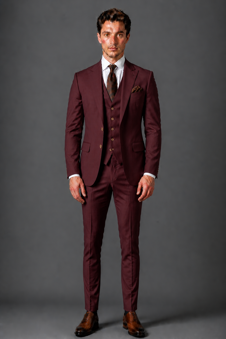 Burgundy Silk Blend Groomsmen Suit — Custom Made to Measure