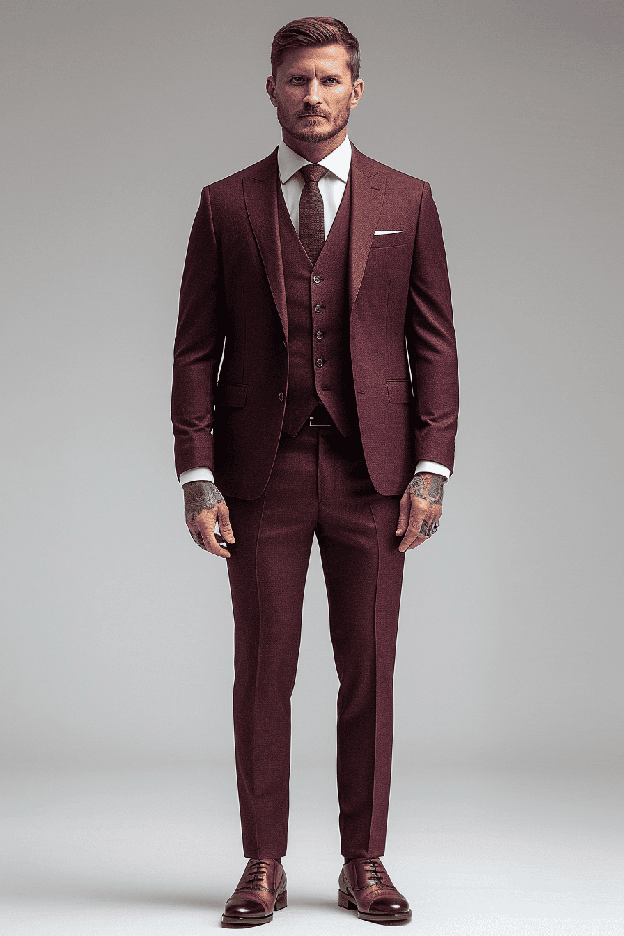 Burgundy Wool Tuxedo — Custom Made to Measure