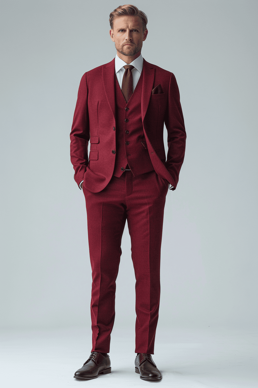 Burgundy Wool Wedding Suit — Custom Made to Measure