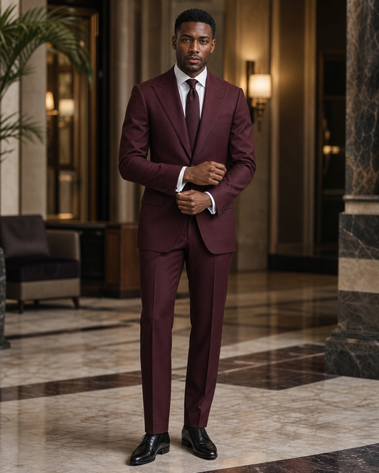 Burgundy Cashmere Blend Winter Suit - Custom Made to Measure front view