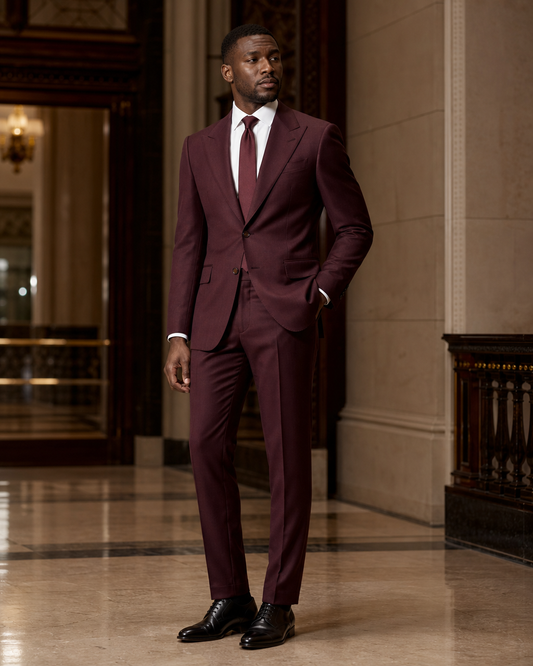 Burgundy Cashmere Blend Winter Suit - Custom Made to Measure side back view