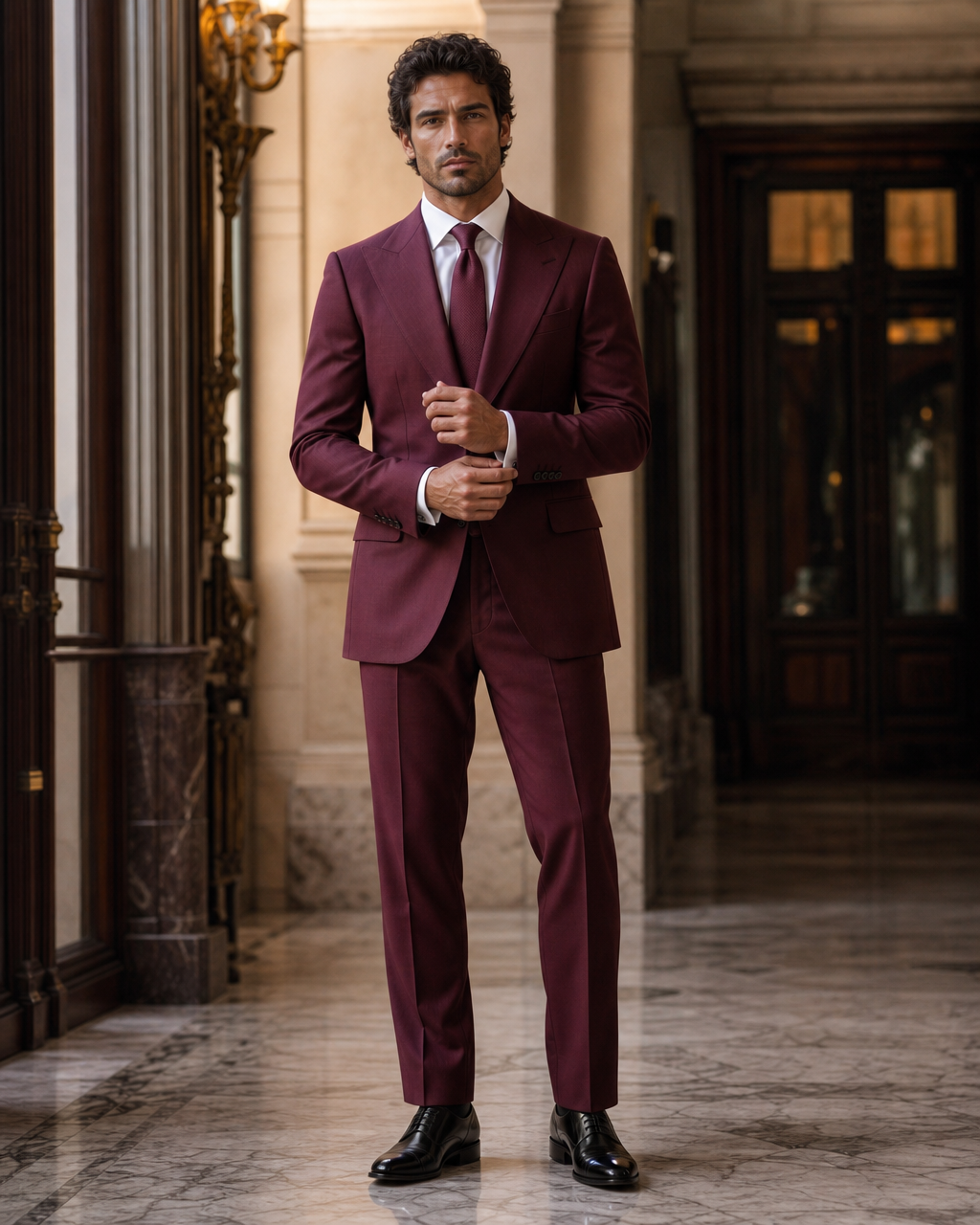 Burgundy Cotton Beach Wedding Suit - Custom Made to Measure front view