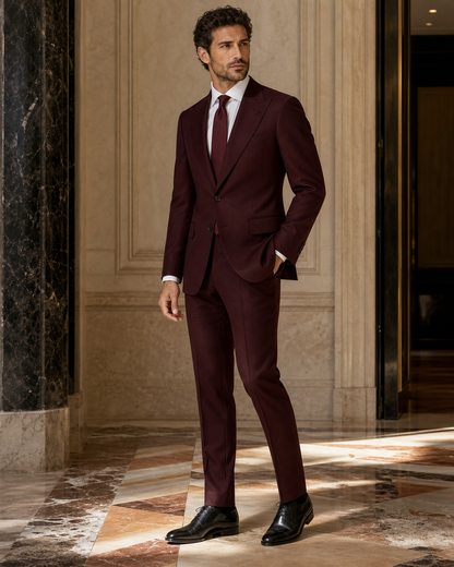 Burgundy Cotton Beach Wedding Suit - Custom Made to Measure side back view