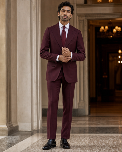 Burgundy Cotton Outdoor Wedding Suit - Custom Made to Measure front view