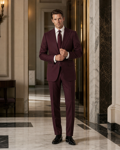 Burgundy Cotton Summer Suit - Custom Made to Measure front view