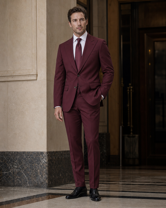 Burgundy Cotton Summer Suit - Custom Made to Measure side back view