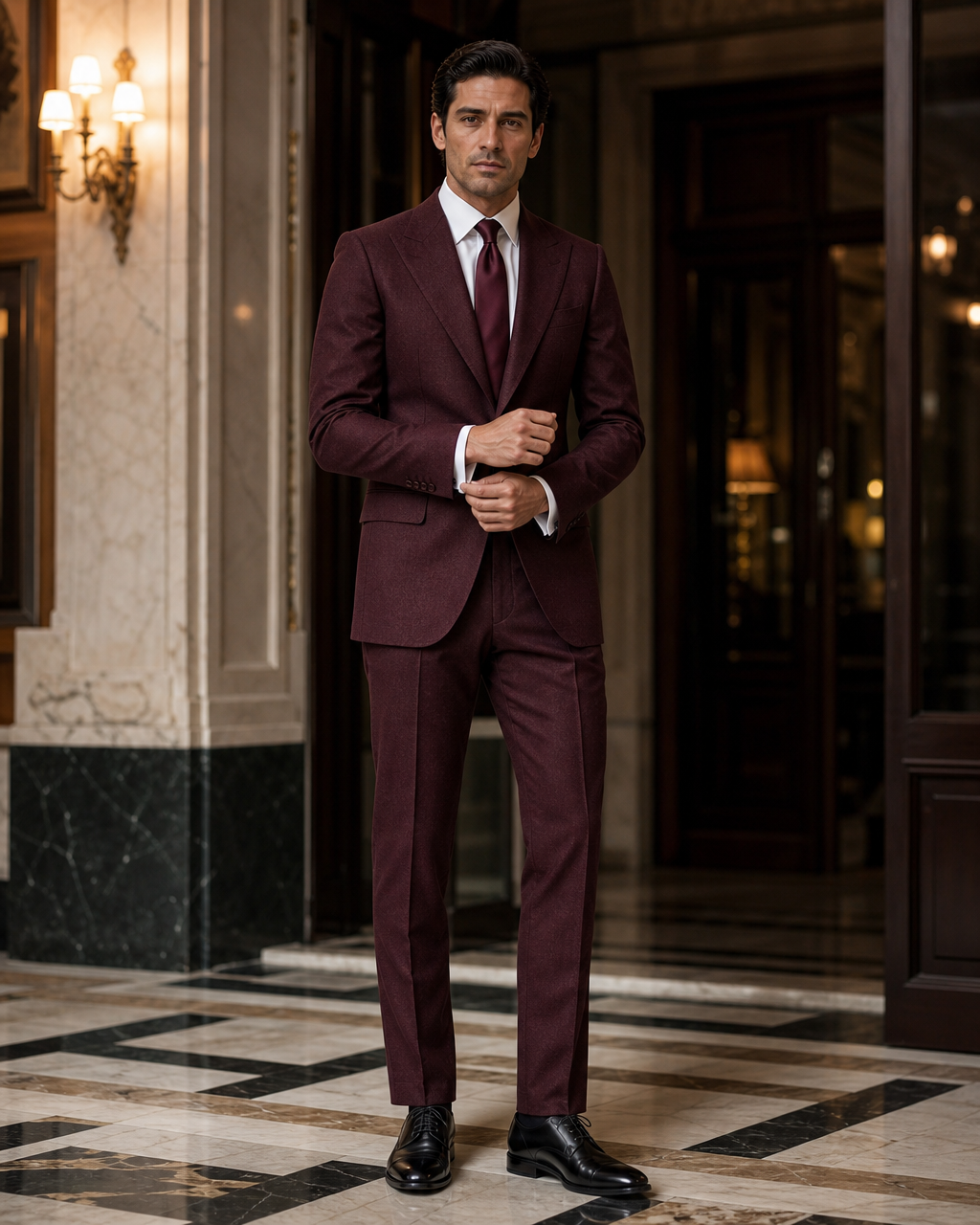 Burgundy Flannel Winter Suit - Custom Made to Measure front view