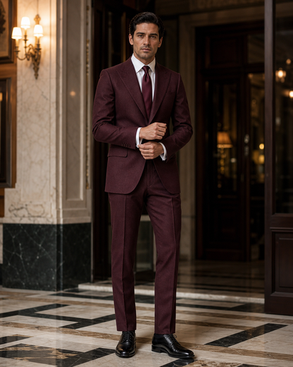 Burgundy Flannel Winter Suit - Custom Made to Measure front view
