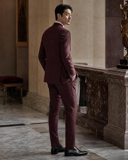 Burgundy Herringbone Winter Suit - Custom Made to Measure side back view