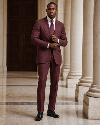 Burgundy Linen Beach Wedding Suit - Custom Made to Measure front view