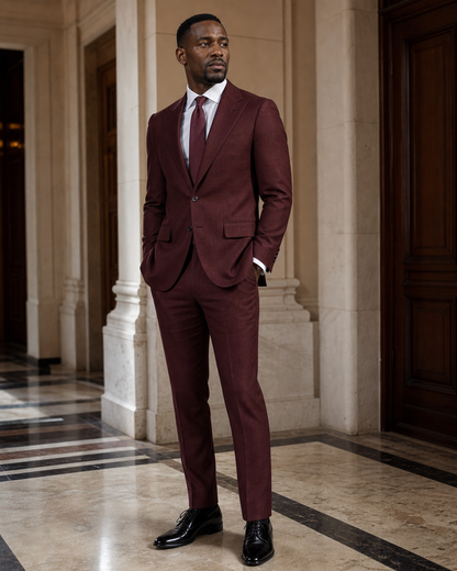 Burgundy Linen Beach Wedding Suit - Custom Made to Measure side back view