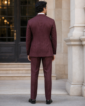 Burgundy Linen Peak Lapel Suit — Custom Made to Measure — 2