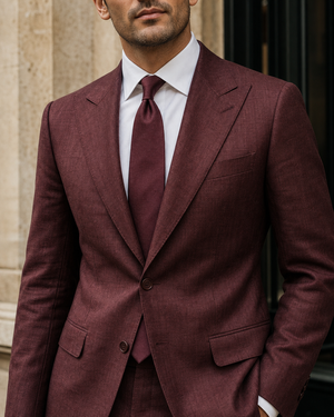 Burgundy Linen Peak Lapel Suit — Custom Made to Measure — 4