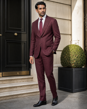 Burgundy Linen Peak Lapel Suit — Custom Made to Measure — 3
