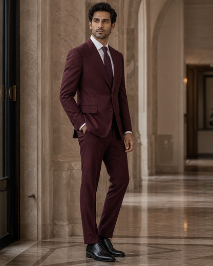 Burgundy Linen Summer Suit - Custom Made to Measure side back view