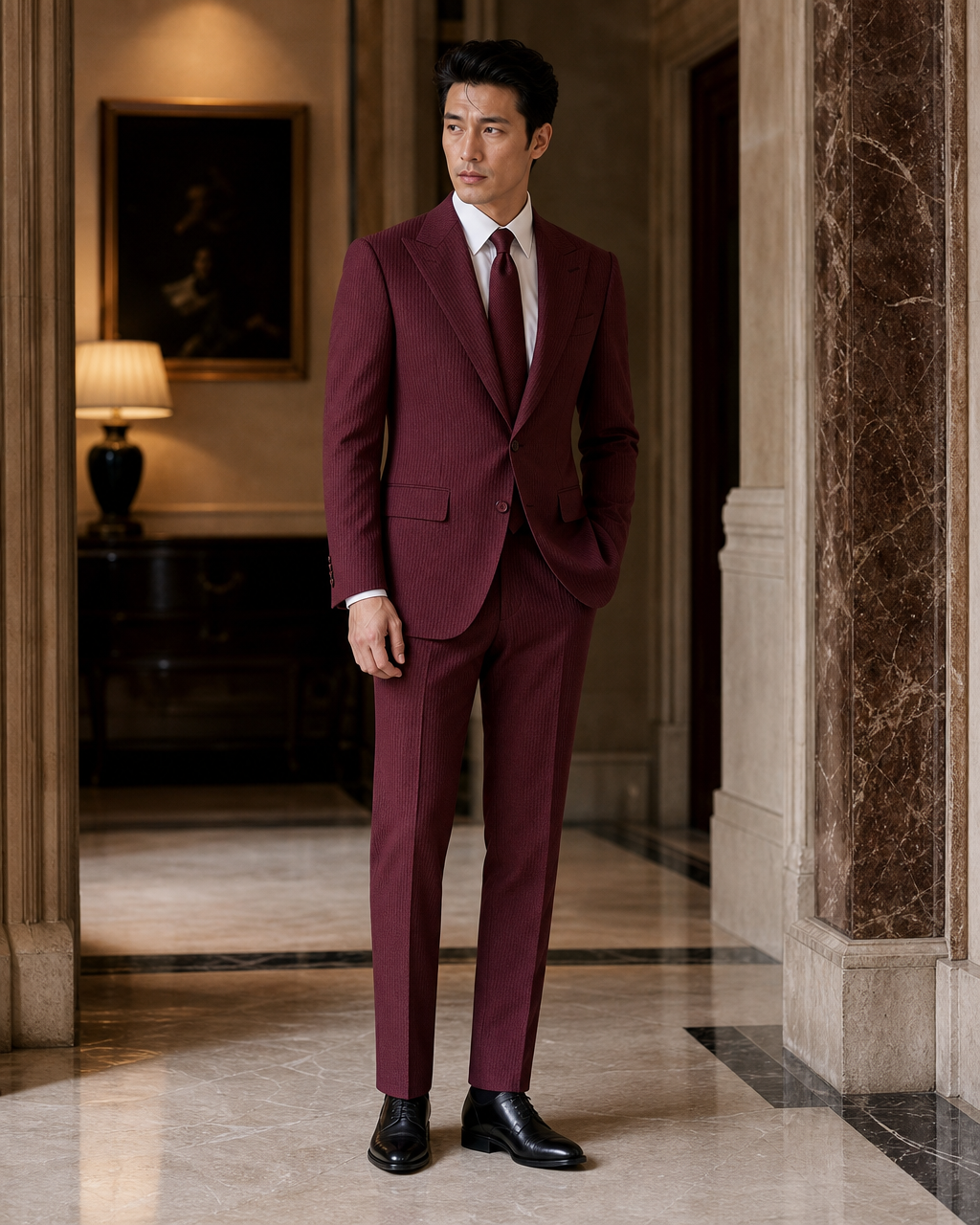 Burgundy Seersucker Beach Wedding Suit - Custom Made to Measure side back view