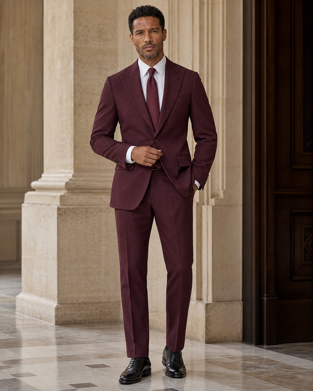 Burgundy Seersucker Summer Suit - Custom Made to Measure front view