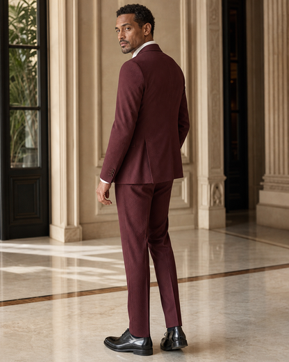 Burgundy Seersucker Summer Suit - Custom Made to Measure side back view