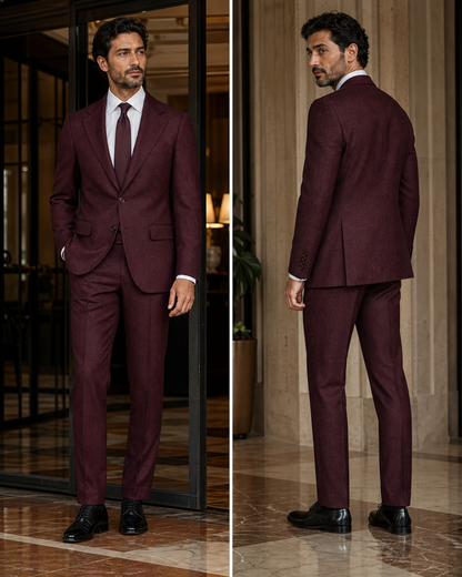 Burgundy Tweed Winter Suit - Custom Made to Measure side back view