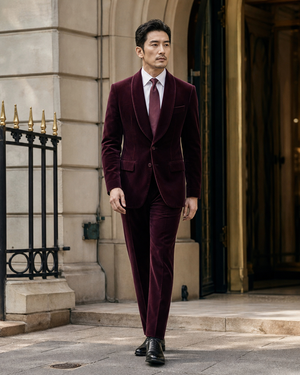 Burgundy Velvet Shawl Lapel Suit — Custom Made to Measure — 1