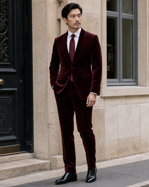 Burgundy Velvet Shawl Lapel Suit — Custom Made to Measure — 3