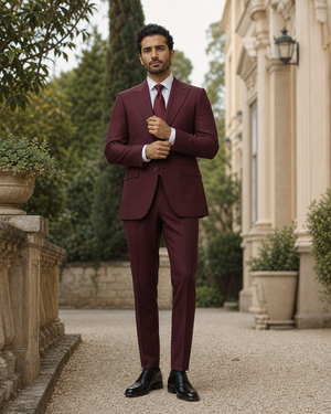Burgundy Wool Outdoor Wedding Suit — Custom Made to Measure — 1