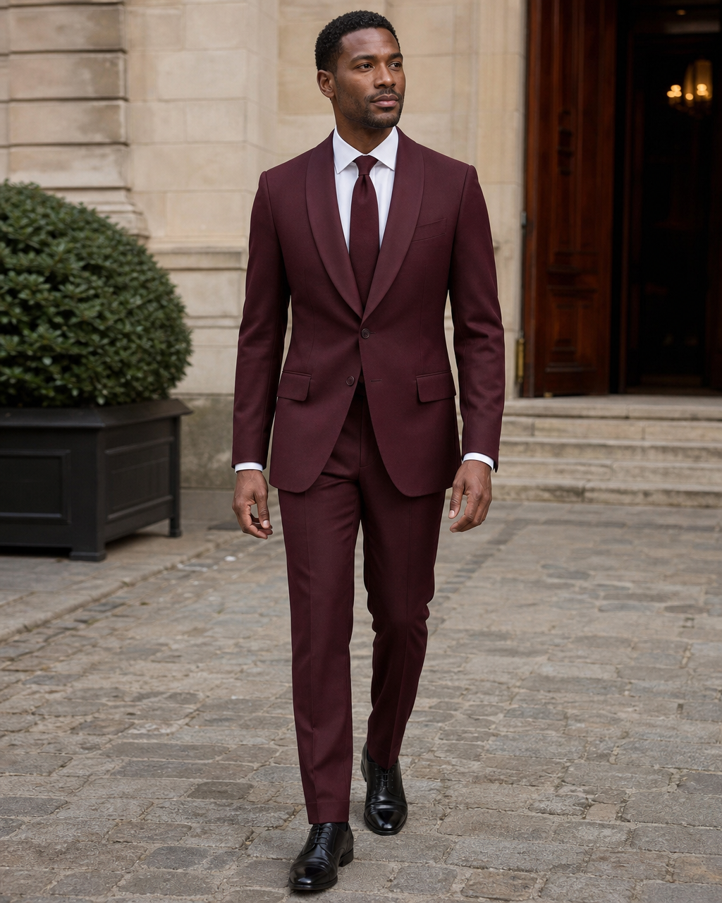 Burgundy Wool Shawl Lapel Suit — Custom Made to Measure