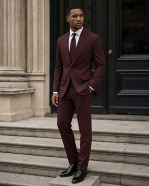 Burgundy Wool Shawl Lapel Suit — Custom Made to Measure — 3