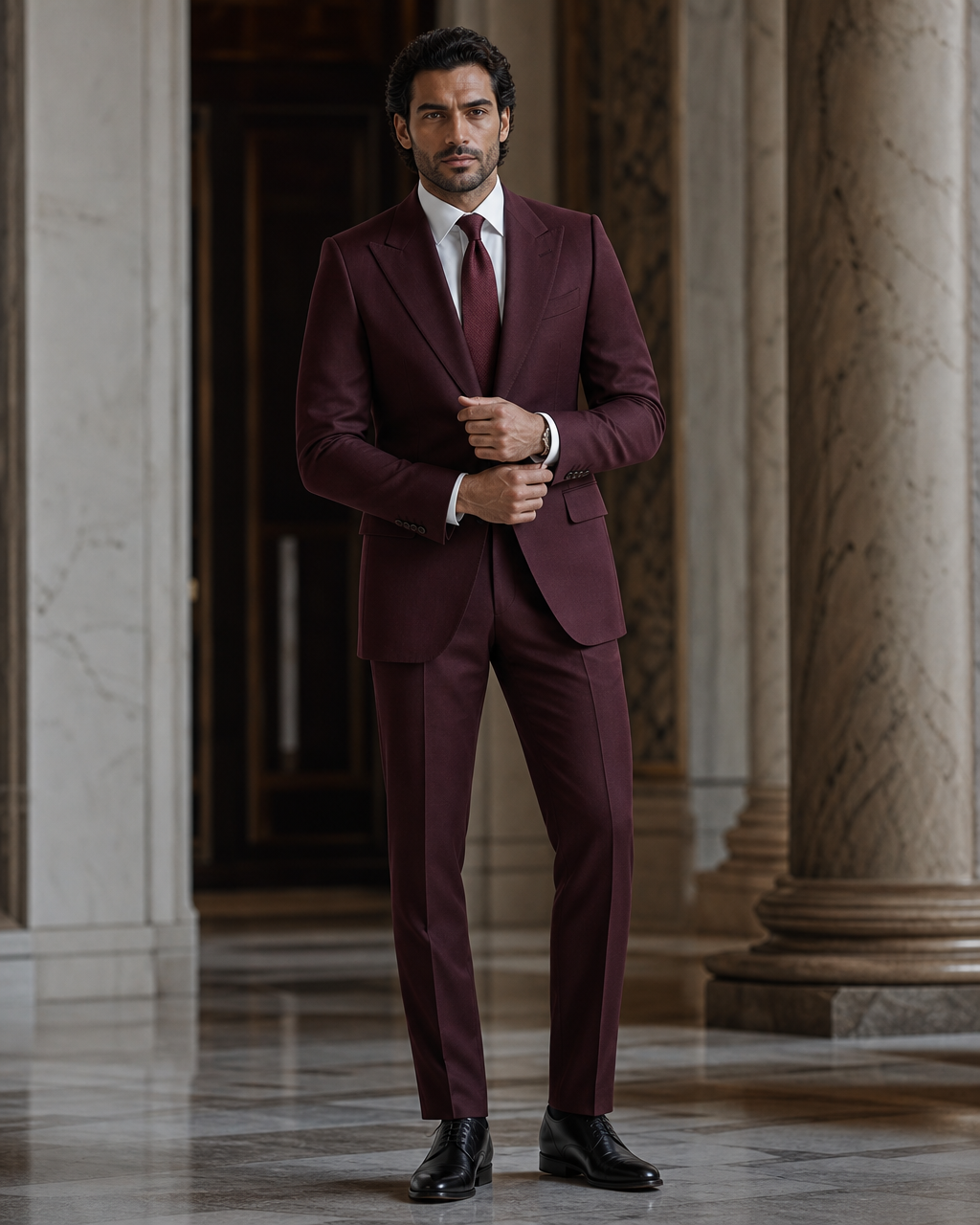 Burgundy Wool Winter Suit - Custom Made to Measure front view