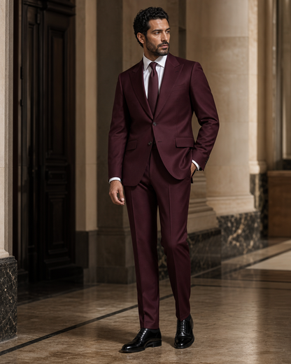 Burgundy Wool Winter Suit - Custom Made to Measure side back view