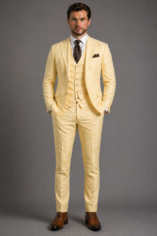 Butter Yellow Linen Slim Fit Suit — Custom Made to Measure