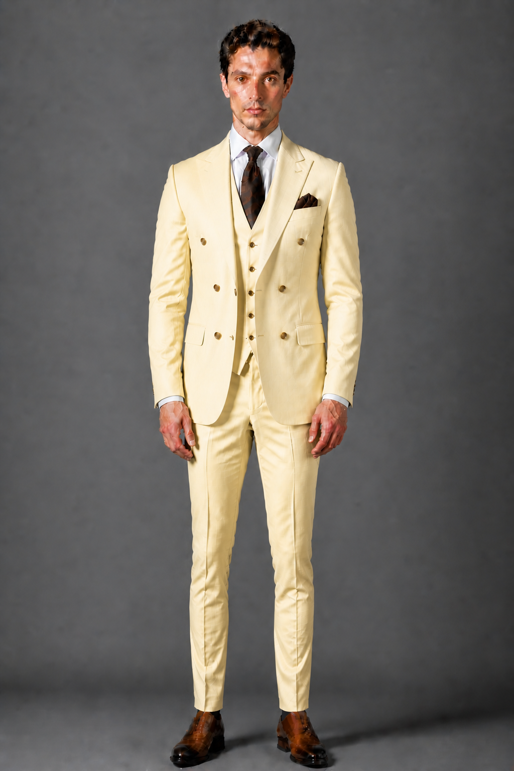 Butter Yellow Silk Blend Double Breasted Suit — Custom Made to Measure